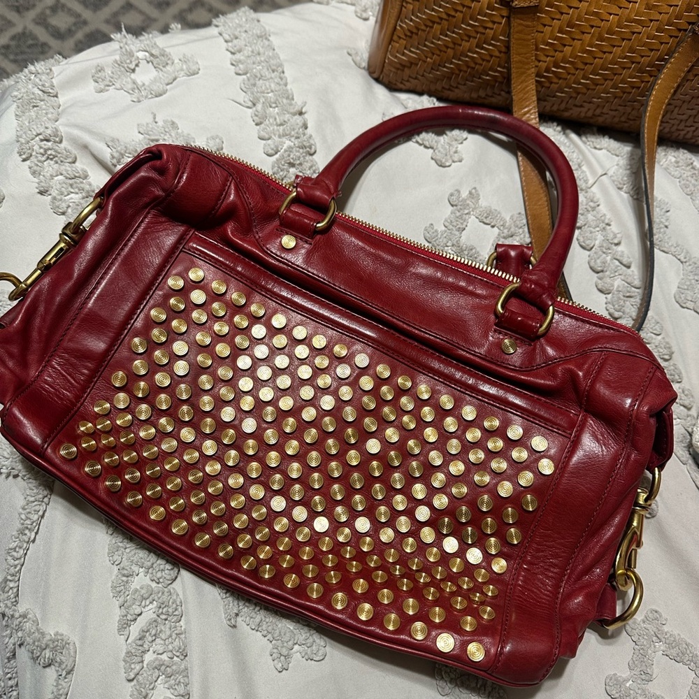 Red Studded Leather Satchel Bag - Rebecca Minkoff